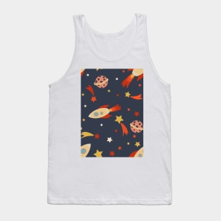 Retro Rocketship Racers repeat pattern on dark blue background Tank Top